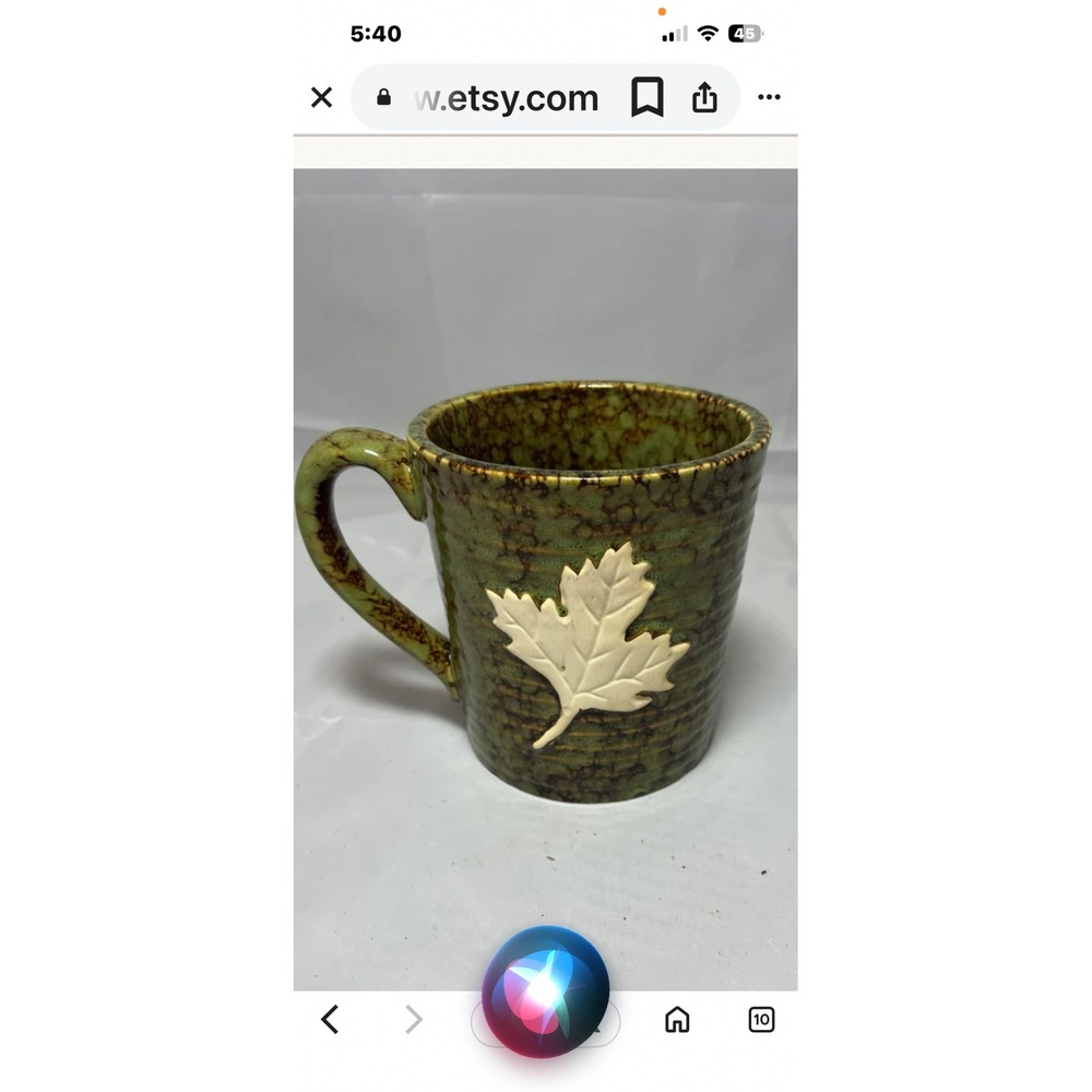 East West Distributing Co Green Speckled Maple Leaf Pottery Coffee Mug Rustic